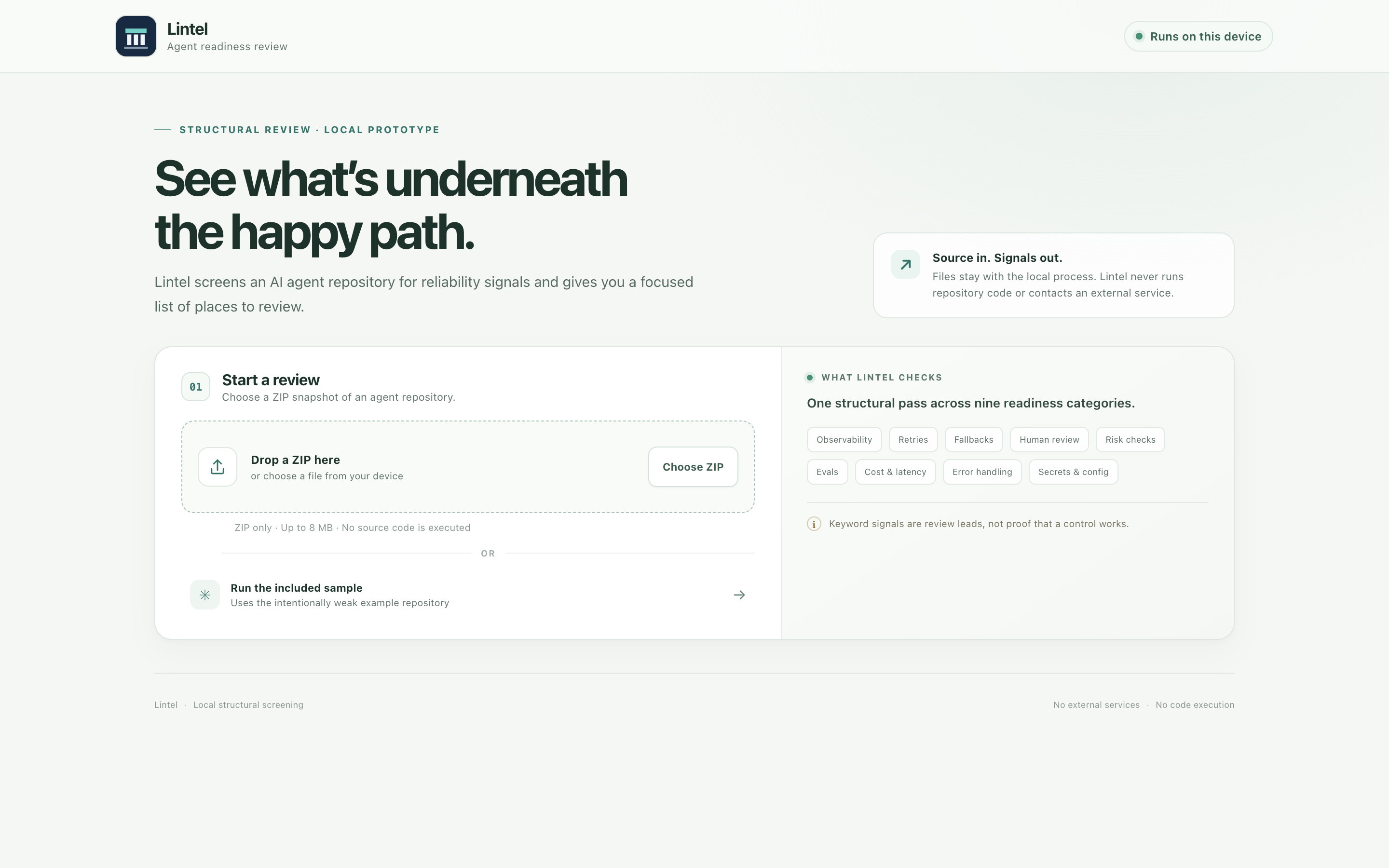 Start screen of the local Lintel review interface